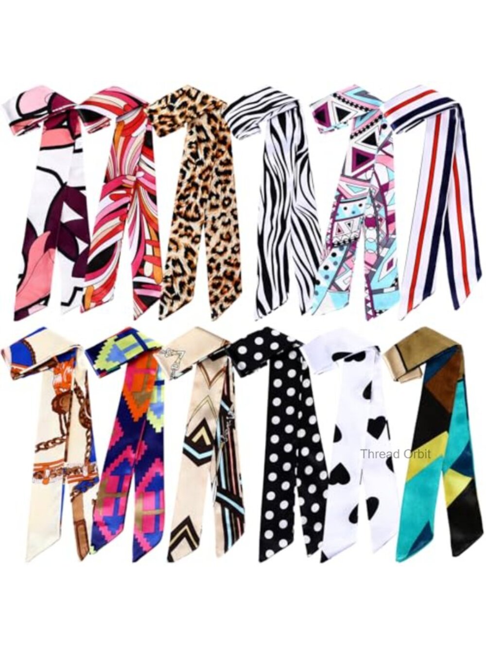 12 Pack Satin Polyester Purse Scarves Headband Hair Ribbon Neck Wrap Set